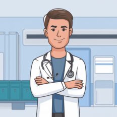 Confident Male Doctor Character Standing With Crossed Arms, Displaying Professionalism And Authority, Expertise, Knowledge, And Dedication In The Medical Field. Cartoon People Vector Illustration